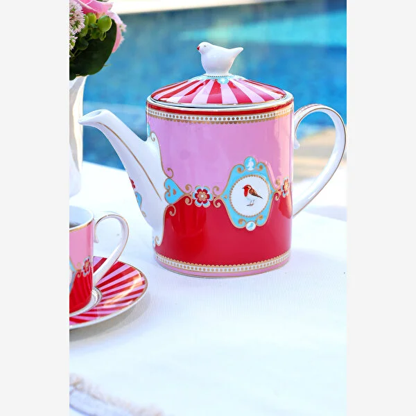 Kırmızı Pembe Porselen Demlik 1300 Ml Love Birds Collection by Pip Studio - Görsel 6